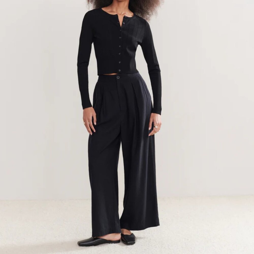 Jenni Kayne Black Relaxed Raw Silk Trousers Size 4 NWT - Picture 11 of 11